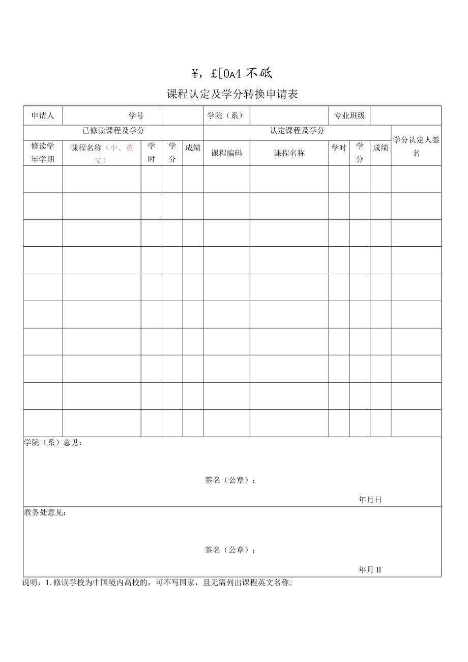 课程认定及学分转换申请表.docx_第1页