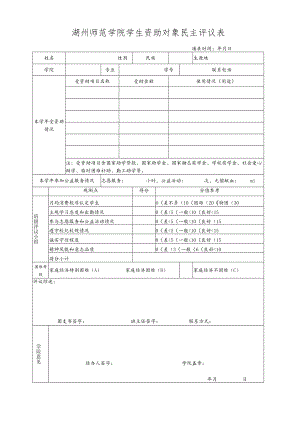 湖州师范学院学生资助对象民主评议表.docx