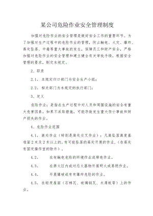 某公司危险作业安全管理制度.docx