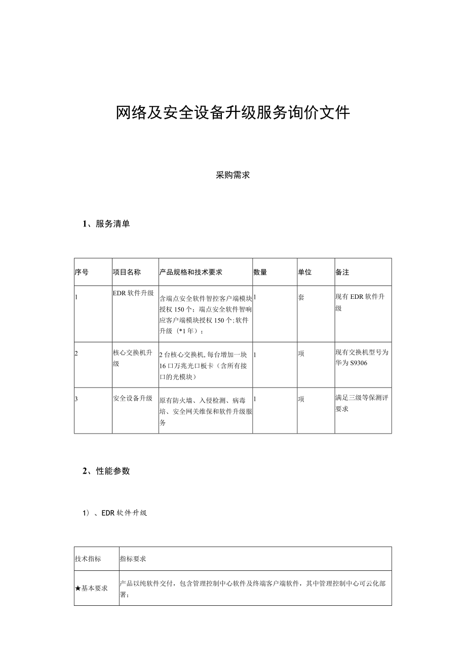 网络及安全设备升级服务询价文件.docx_第1页