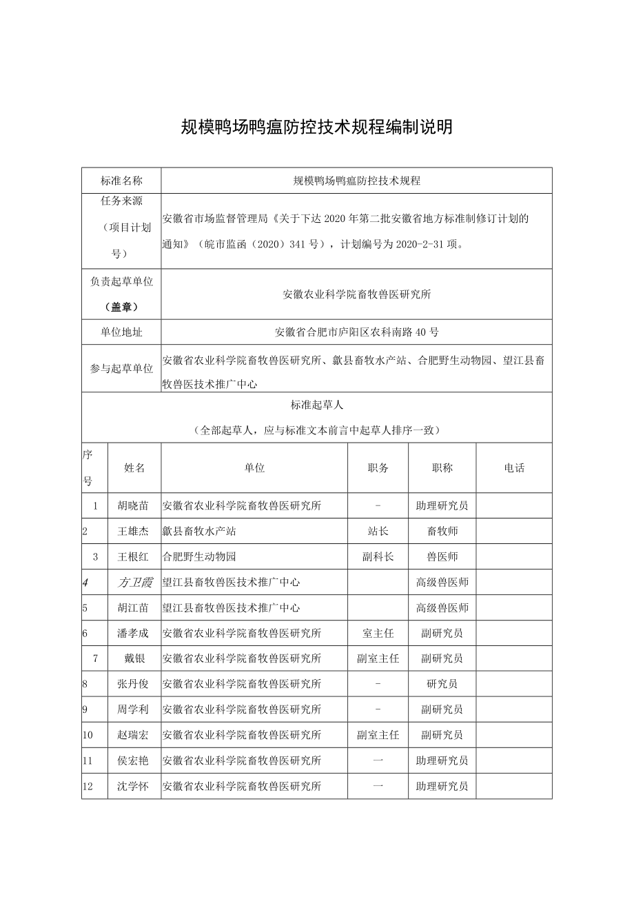 规模鸭场鸭瘟防控技术规程编制说明.docx_第1页