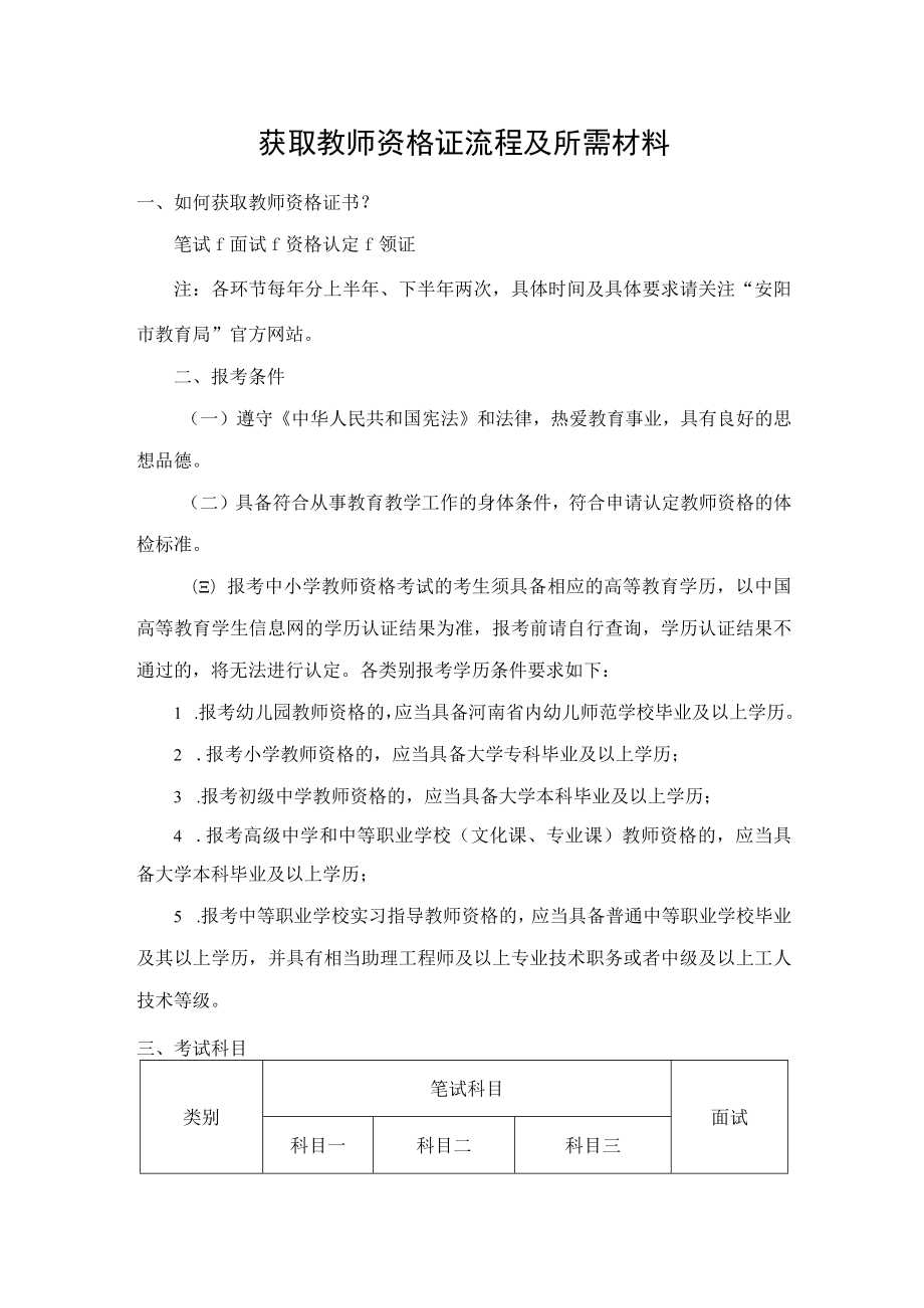 获取教师资格证流程及所需材料.docx_第1页