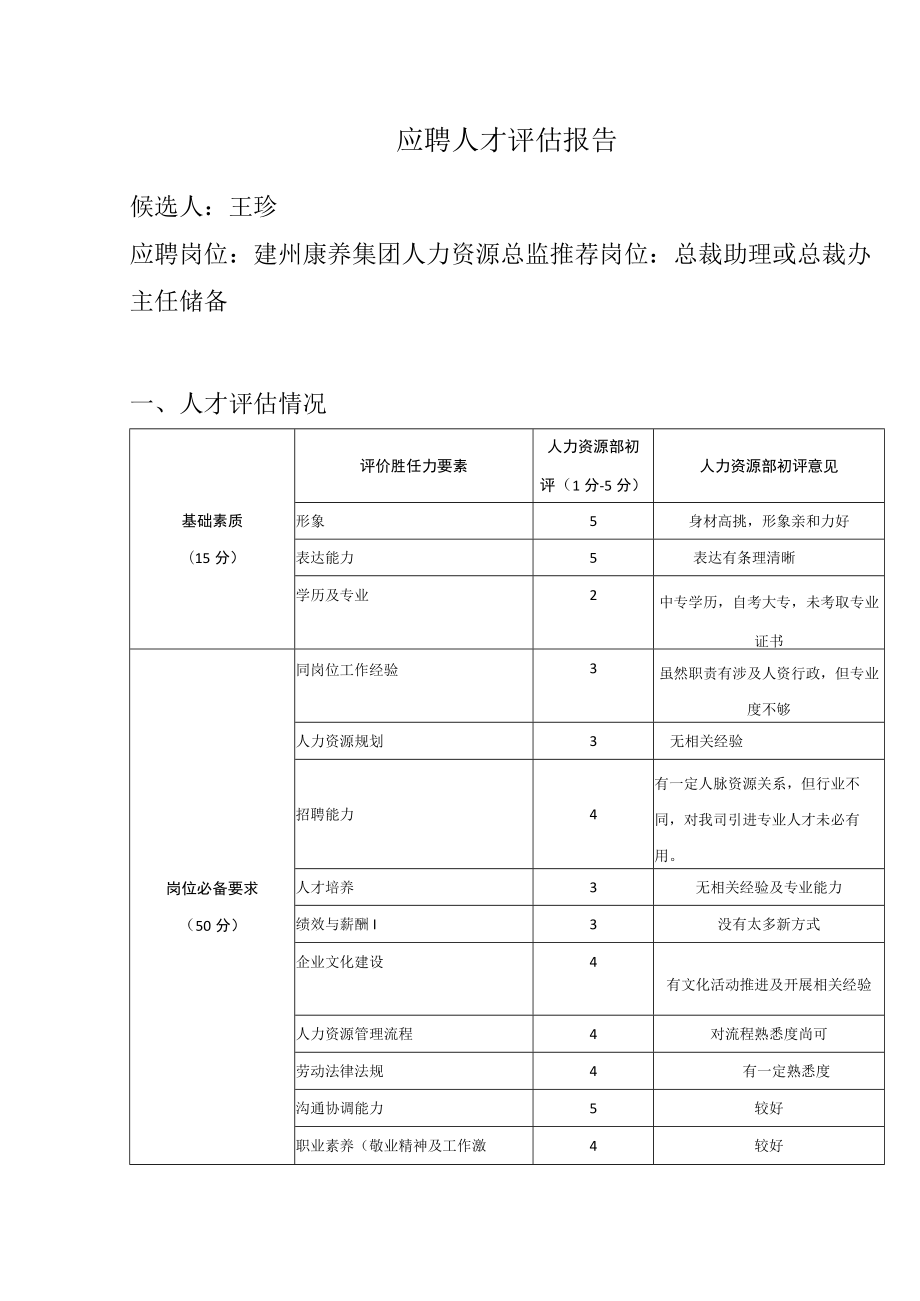 应聘人才评估报告（人力资源总监岗位）.docx_第1页