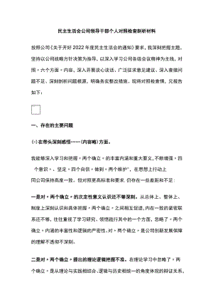 民主生活会公司领导干部个人对照检查剖析材料.docx