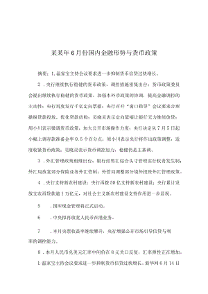 某某年6月份国内金融形势与货币政策.docx