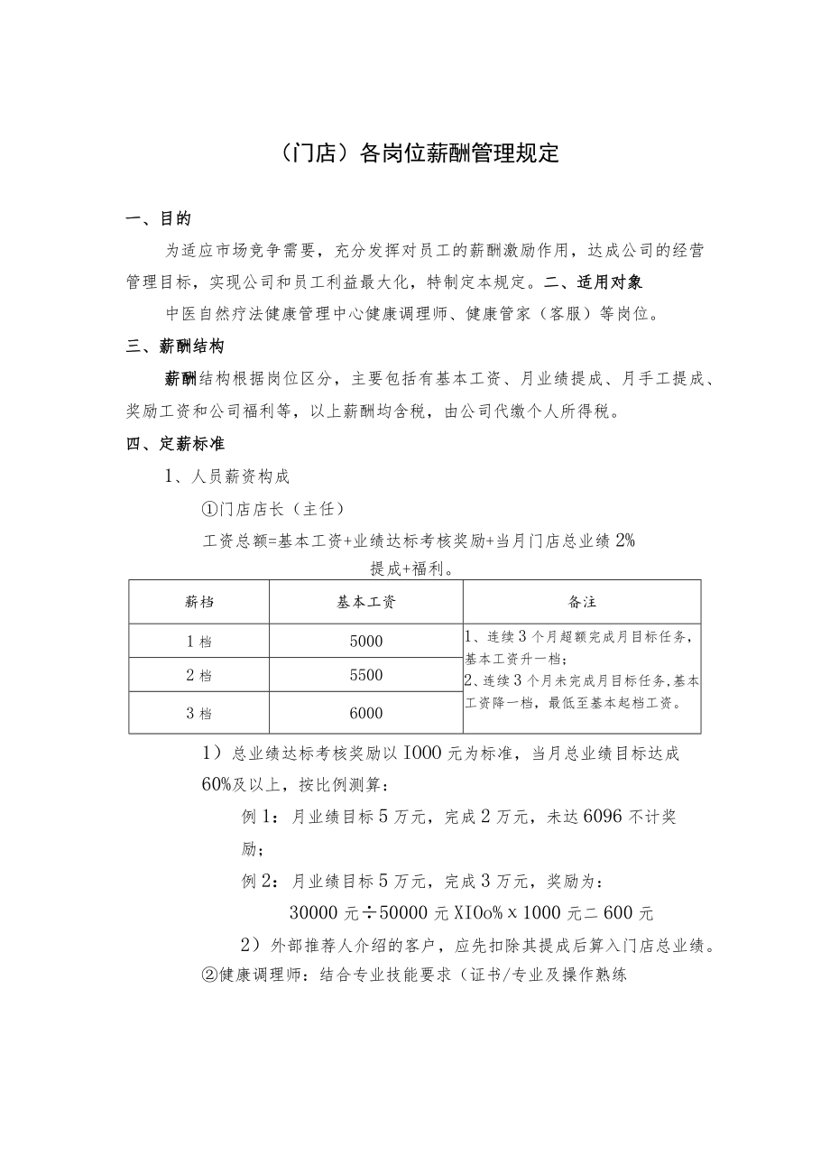 门店各岗位薪酬管理规定(确认版).docx_第1页