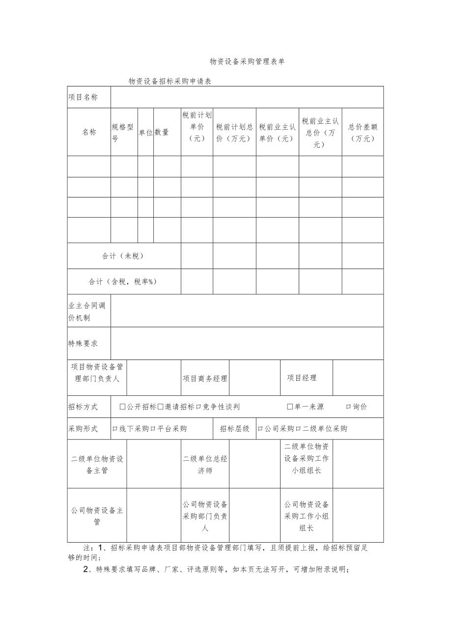 物资设备招标采购申请表.docx_第1页