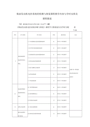 柴油发动机电控系统的检测与修复课程教学内容与学时安排及课程描述.docx