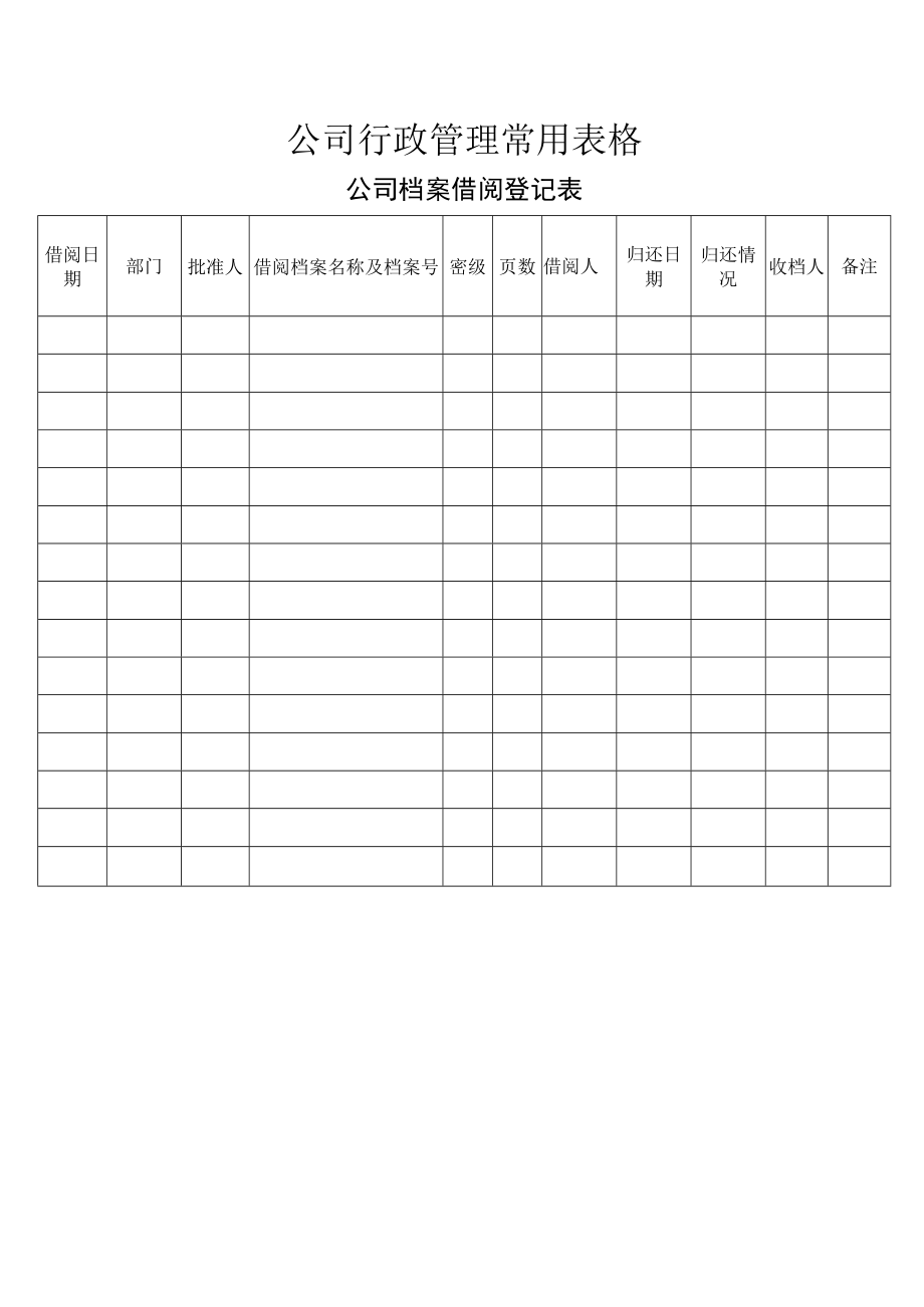 公司行政管理常用表格-公司档案借阅登记表.docx_第1页