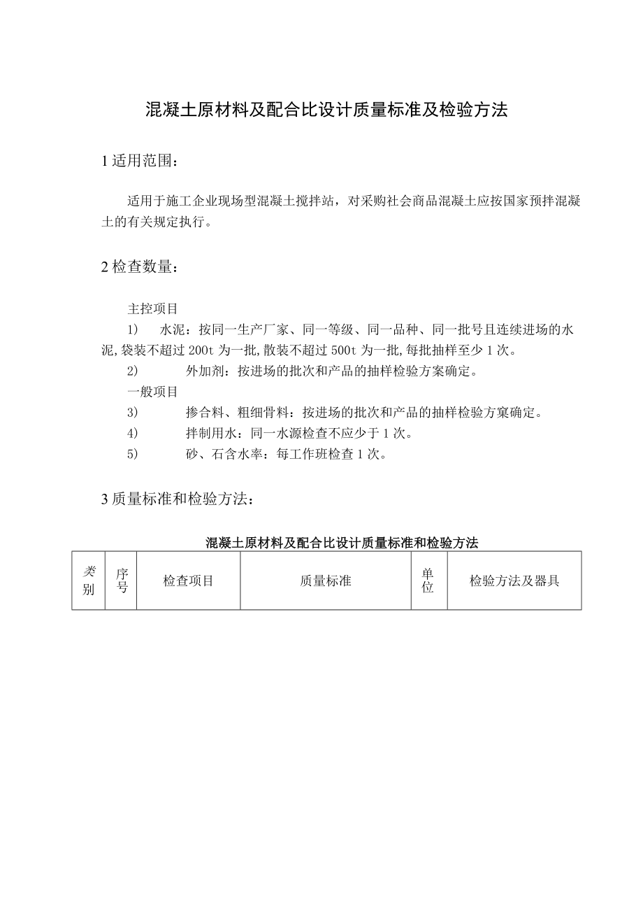 混凝土原材料及配合比设计质量标准及检验方法.docx_第1页