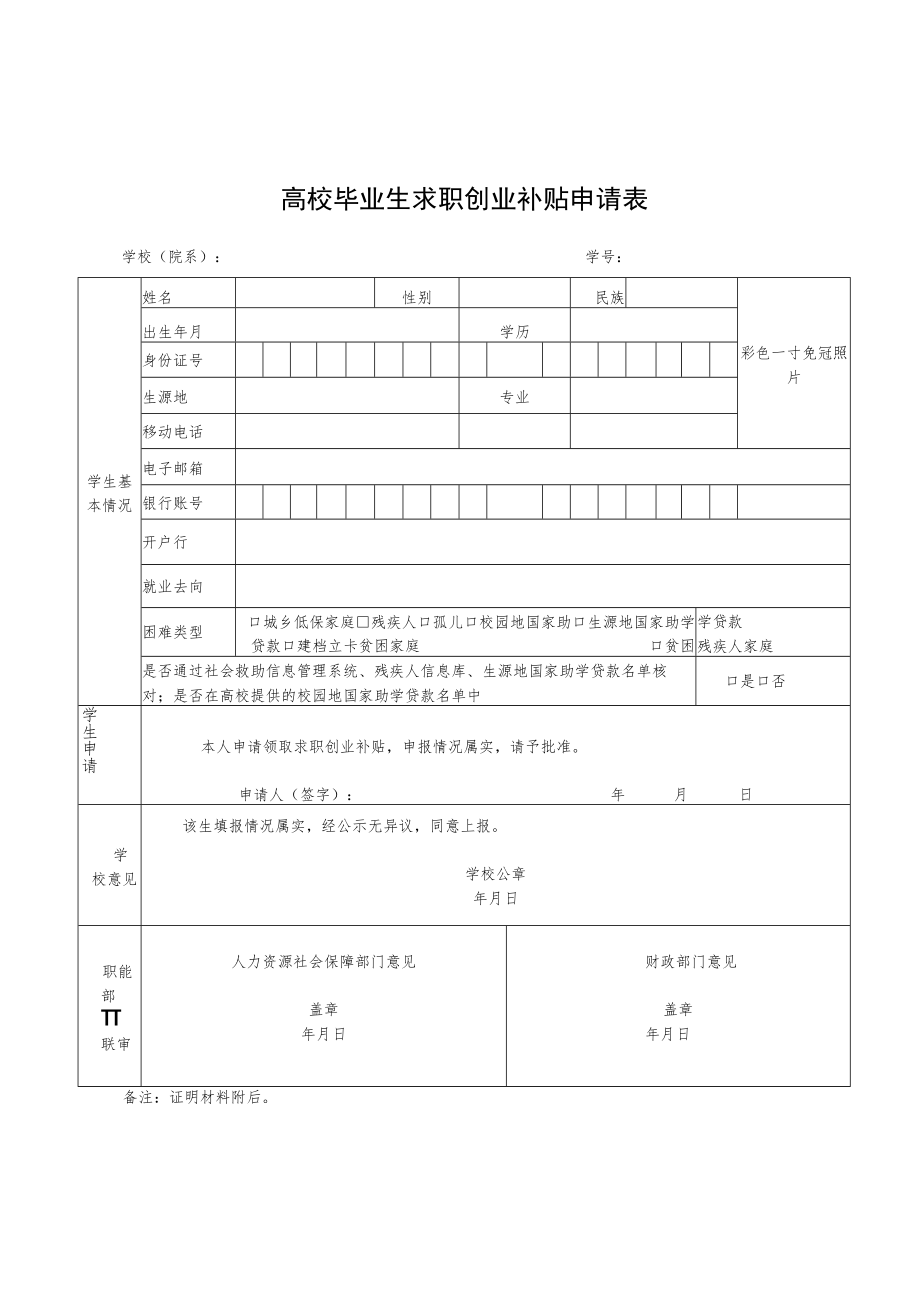 高校毕业生求职创业补贴申请表.docx_第1页