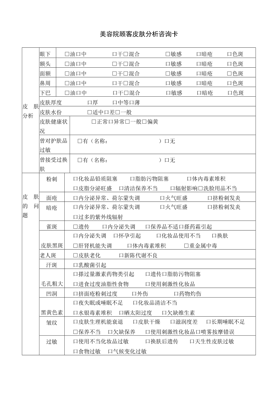 美容院顾客皮肤分析咨询卡.docx_第1页