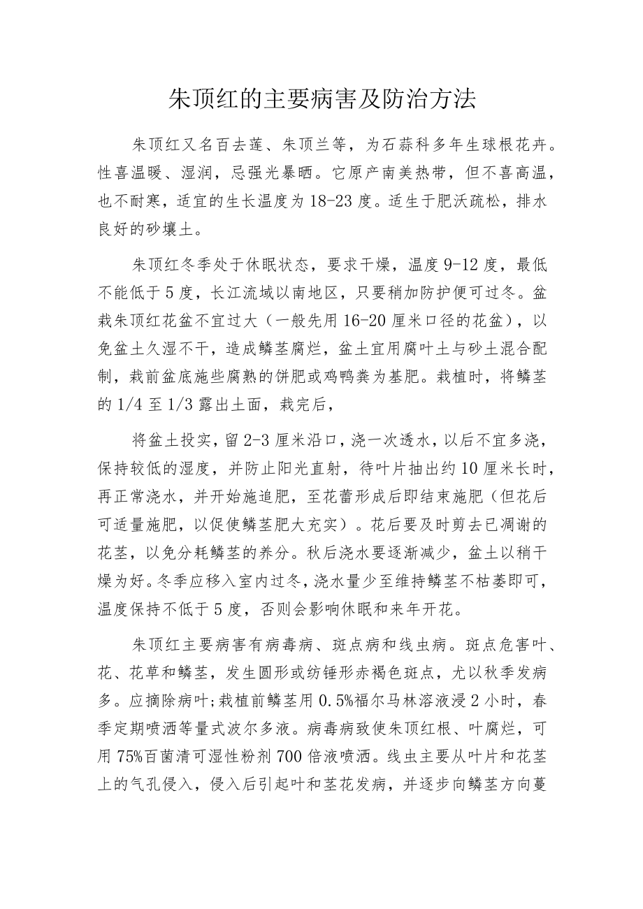 朱顶红的主要病害及防治方法.docx_第1页