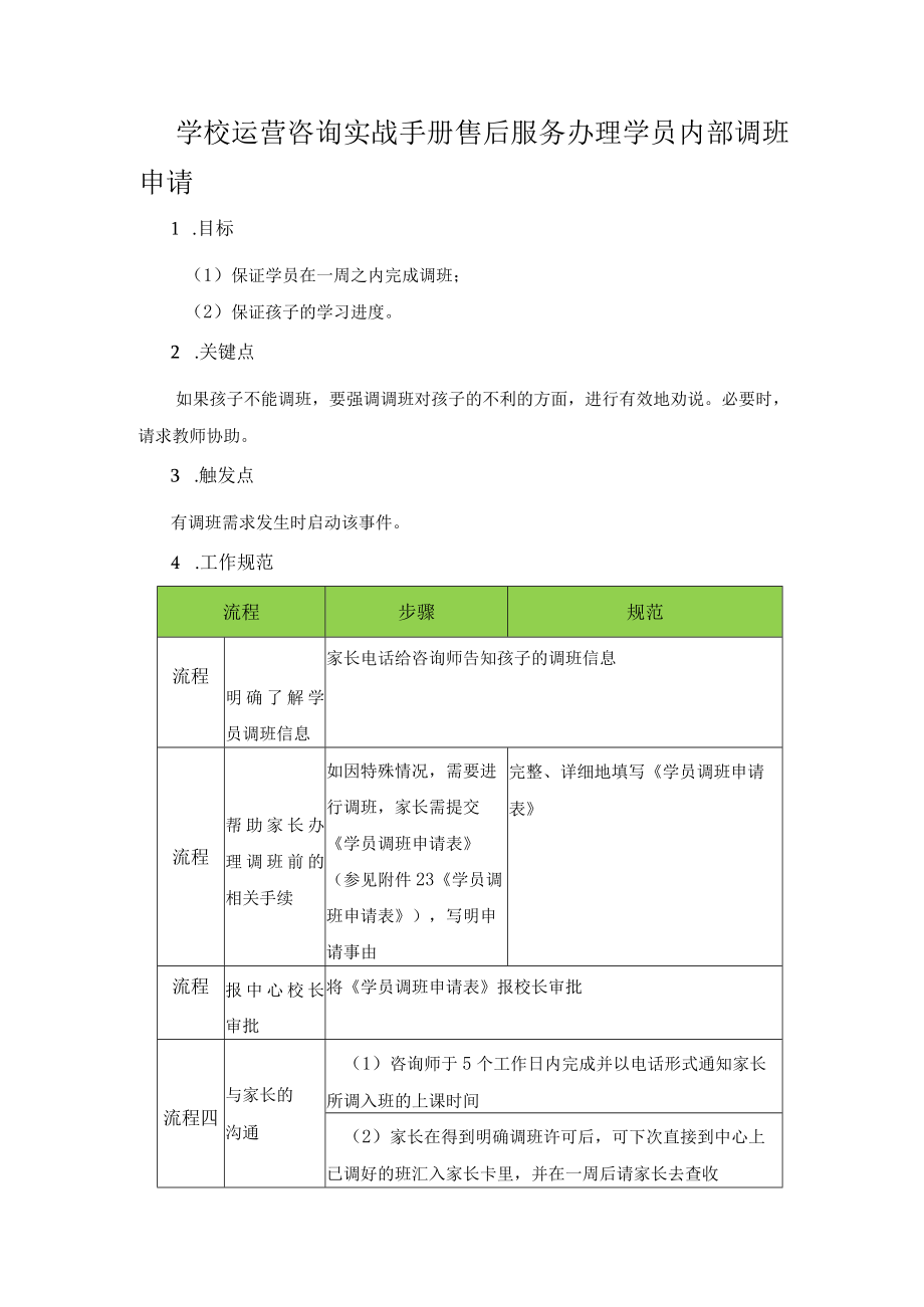 学校运营咨询实战手册售后服务办理学员内部调班申请.docx_第1页