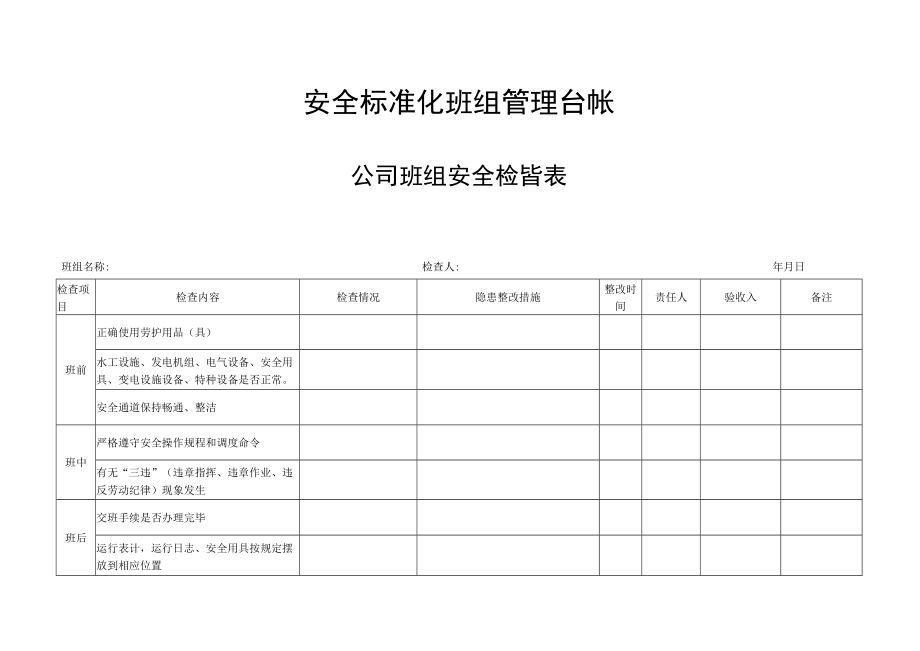 安全标准化班组管理台帐-公司班组安全检查表.docx_第1页