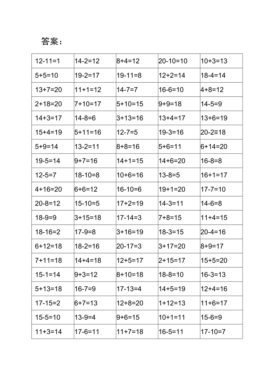 一年级20以内加减法计算题（100道）.docx_第2页