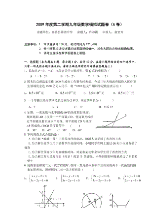 第二学期九级数学模拟试题卷(A卷).doc