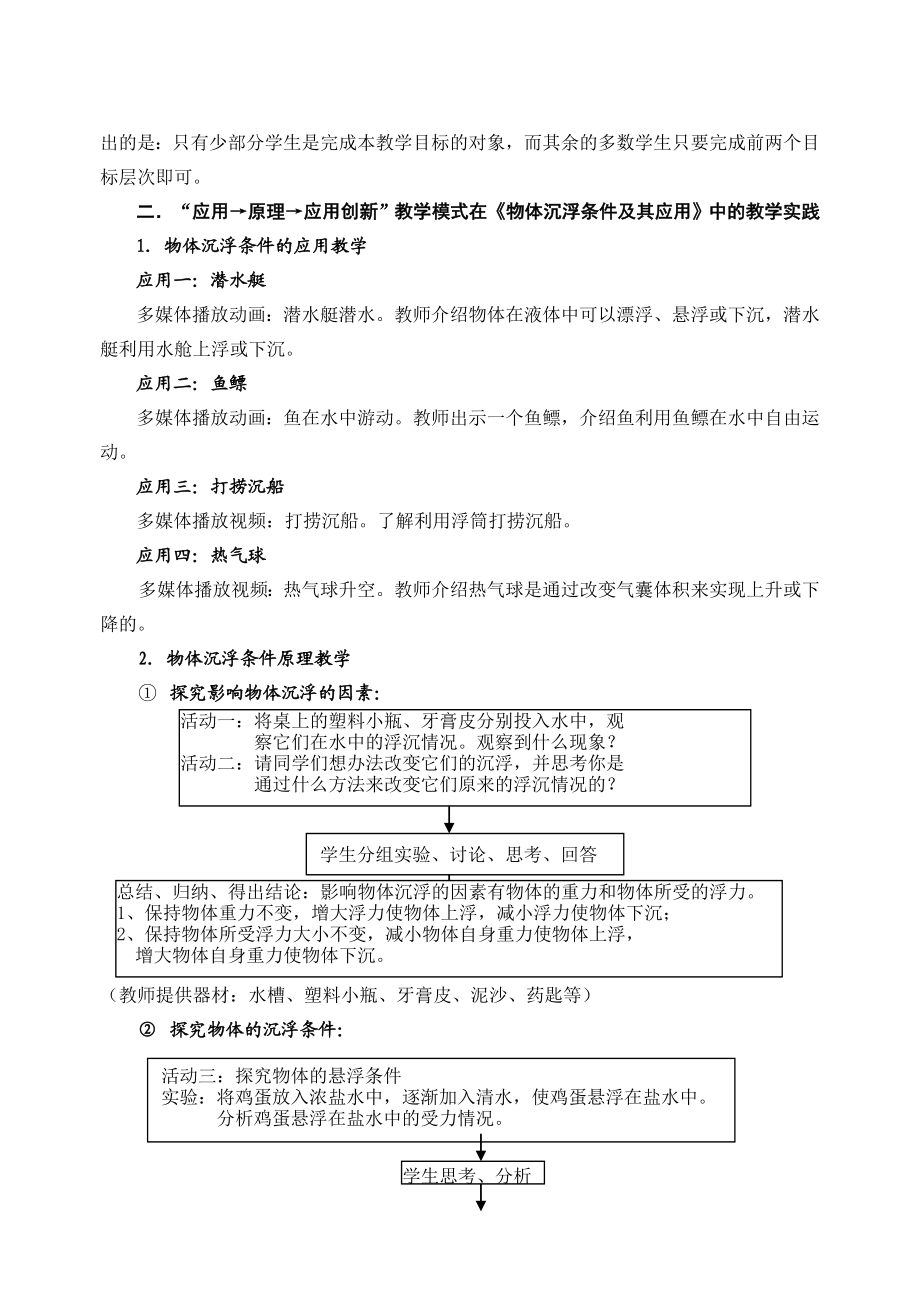 初中科学论文：“应用→原理→应用创新”教学模式初探——《物体沉浮条件及其应用》的教学案例.doc_第2页