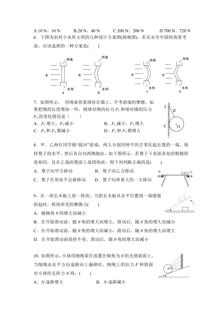 季京山一中高一物理单元测验试题第三章相互作用.doc_第2页