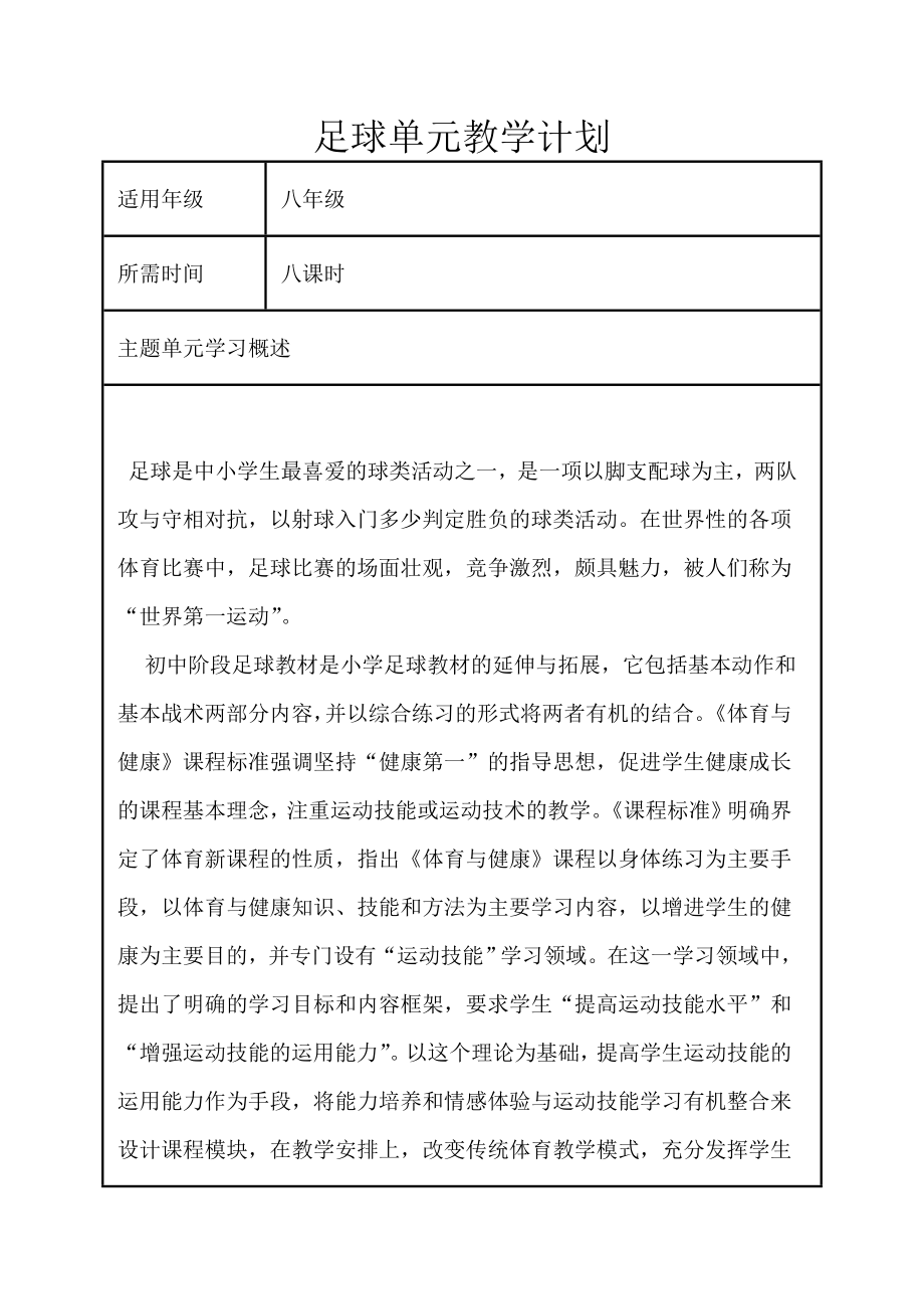 初中体育《足球》主题单元教学设计以及思维导图.doc_第1页