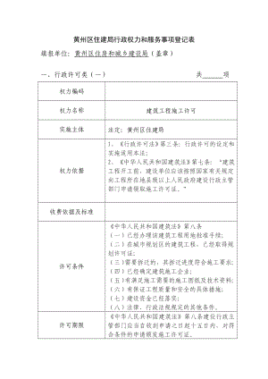 黄州区住建局行政权力和服务事项登记表.doc