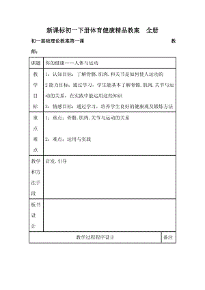 新课标初一下册体育健康精品教案　全册.doc