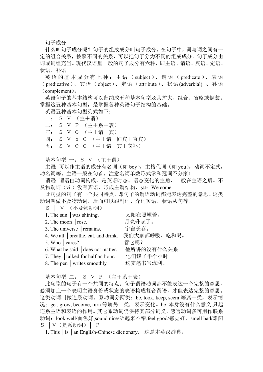 初中英语句子成分的划分及练习.doc_第1页