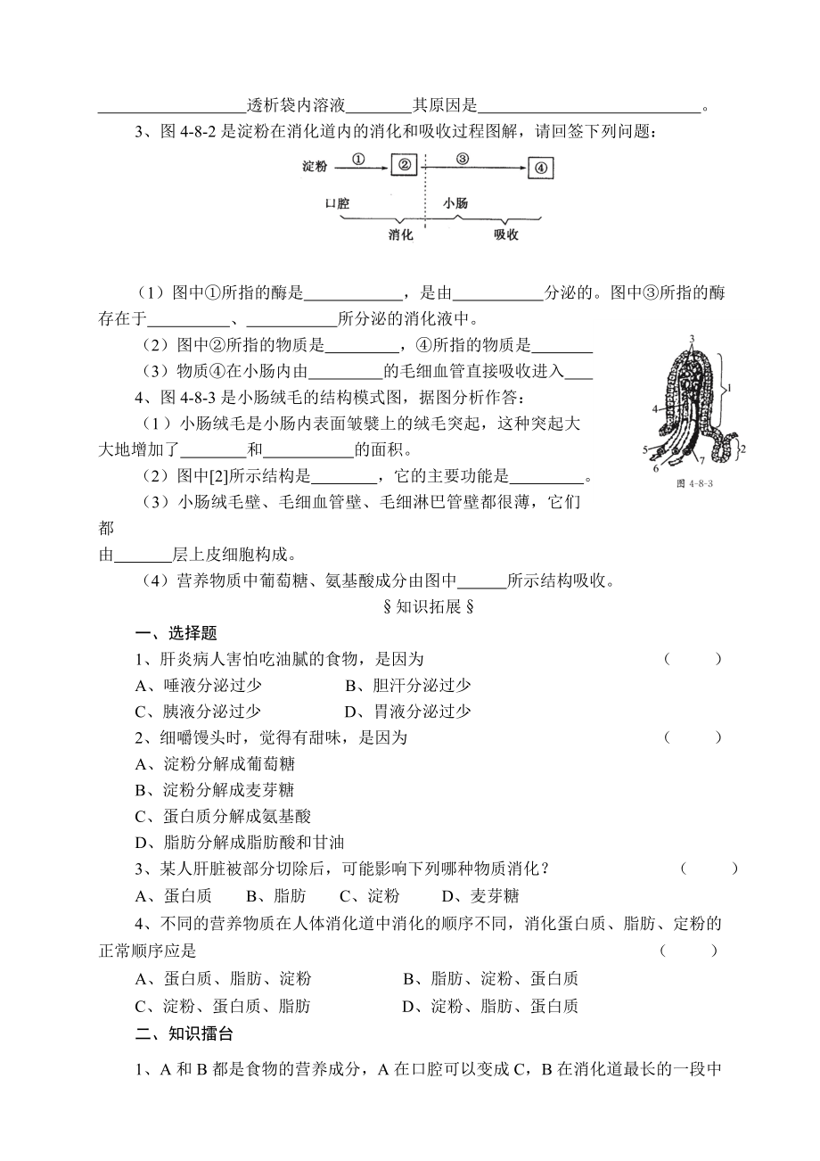 北师大版初中生物七级下册学案《食物的消化和营养物质的吸收》 .doc_第3页