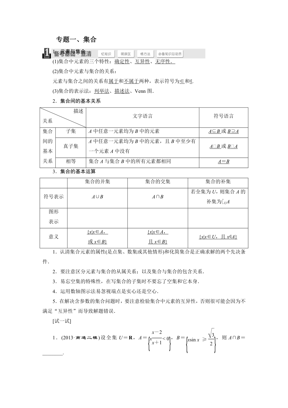 暑期培优：第一章--集合(必记知识点-必明易错点-必会方法)教师版.doc_第1页