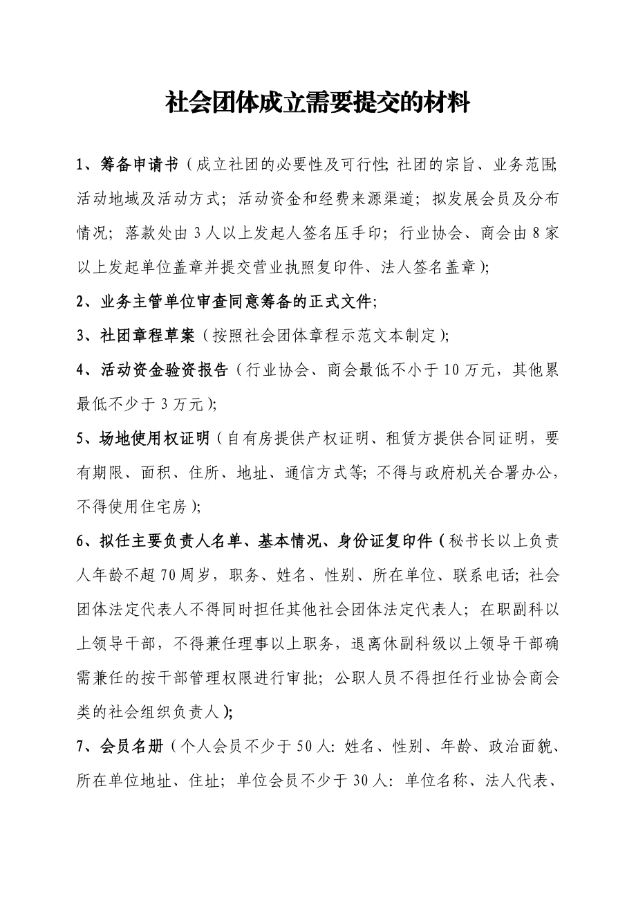 社会团体成立需要提交的材料.doc_第1页