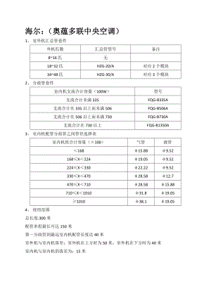 各厂家多联机分歧管及管径选择标准概要.doc