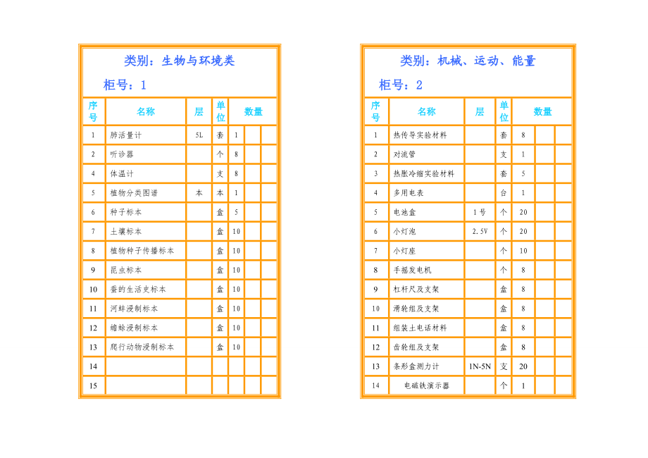 小学科学仪器室柜面标签汇编.doc_第1页