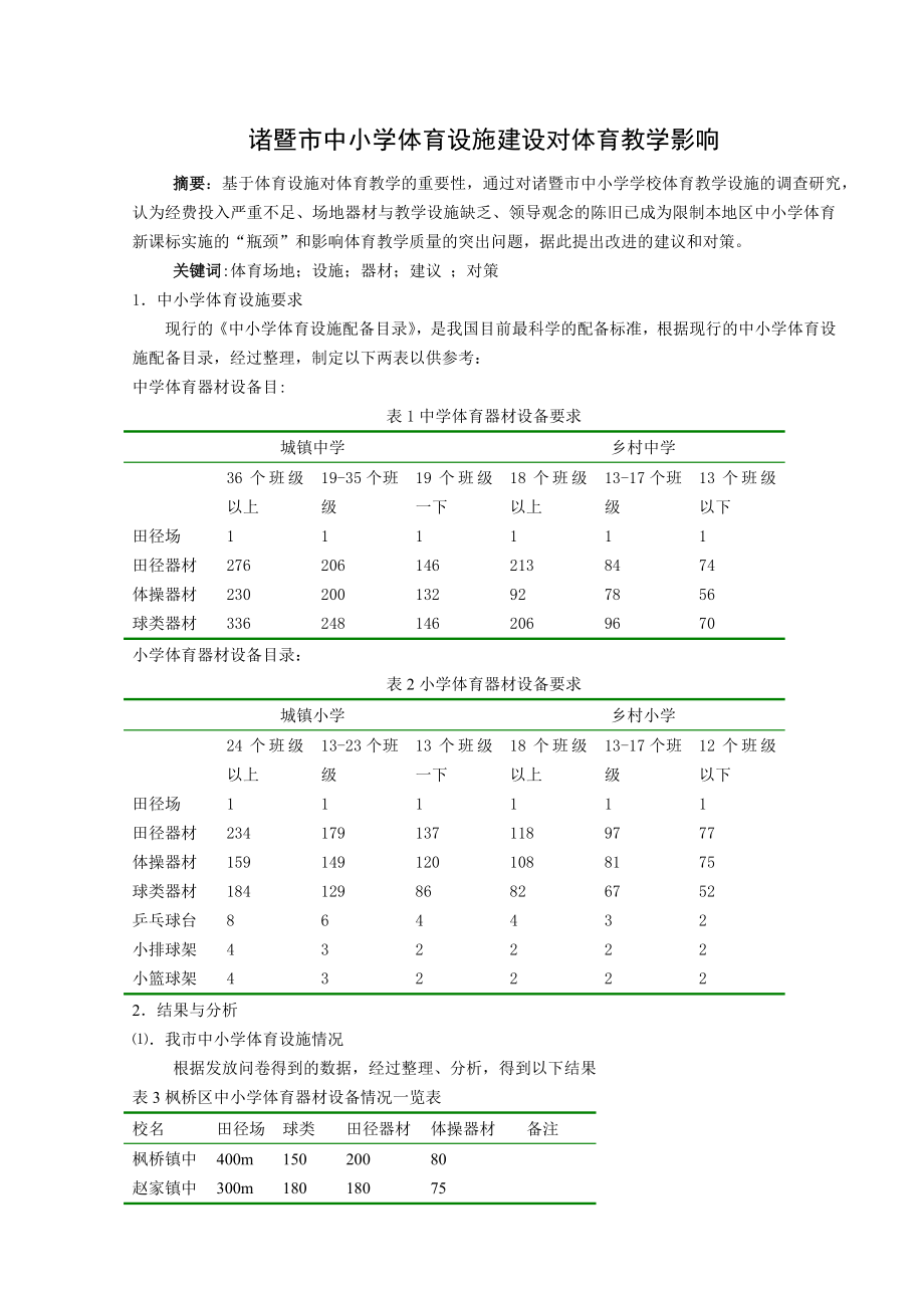 诸暨市中小学体育设施建设对体育教学影响.doc_第1页