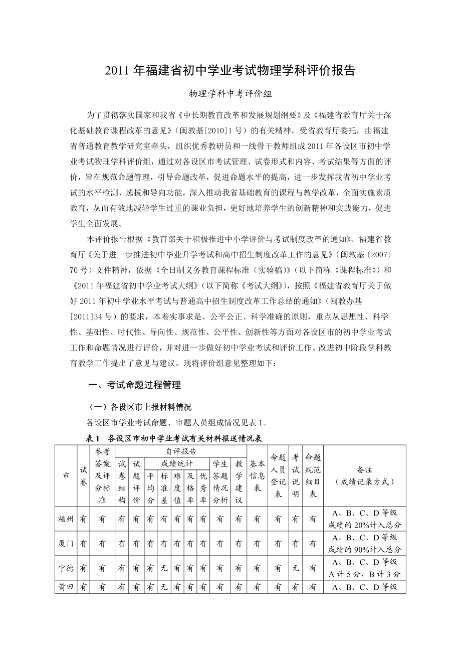 省物理学科初中学业考试评价报告.doc_第1页