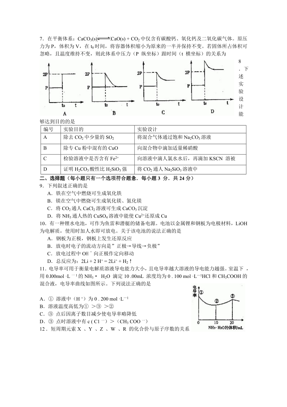 杭州市第一次高考科目教学质量检测化学试卷word版(含参考答案).doc_第2页