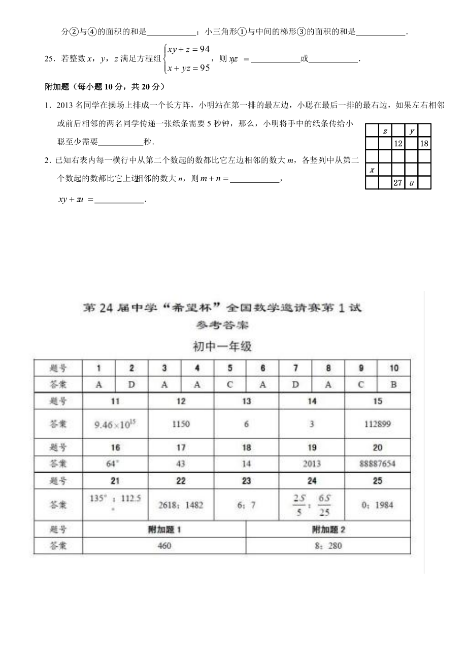 第二十四“希望杯”全国数学邀请赛初一第1试试题(含答案).doc_第3页