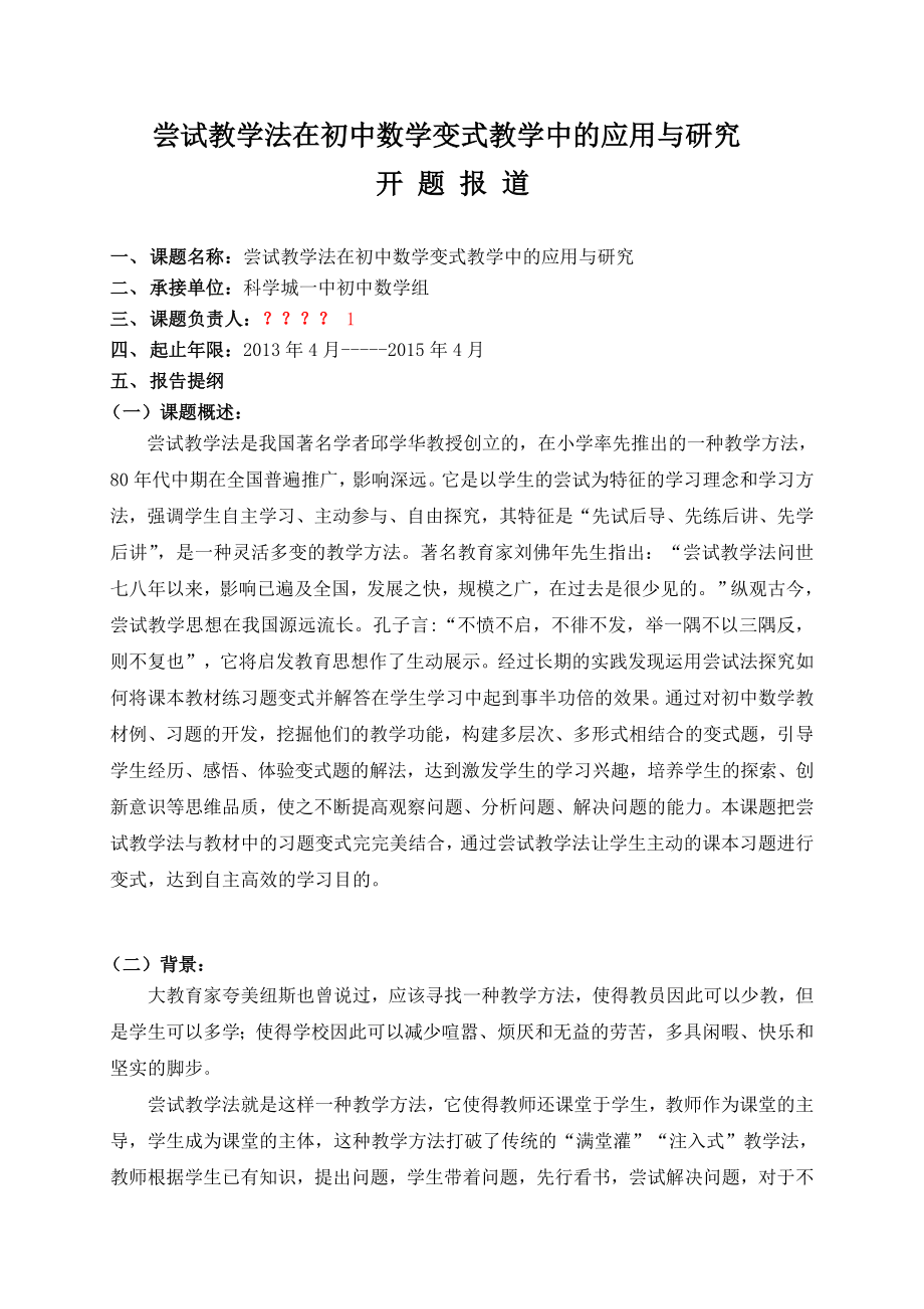 尝试教学法开题报告.doc_第1页