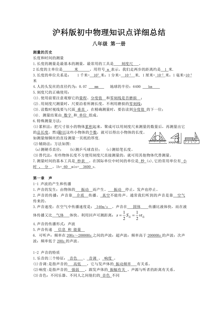 沪科版初中物理知识点详细总结.doc_第1页