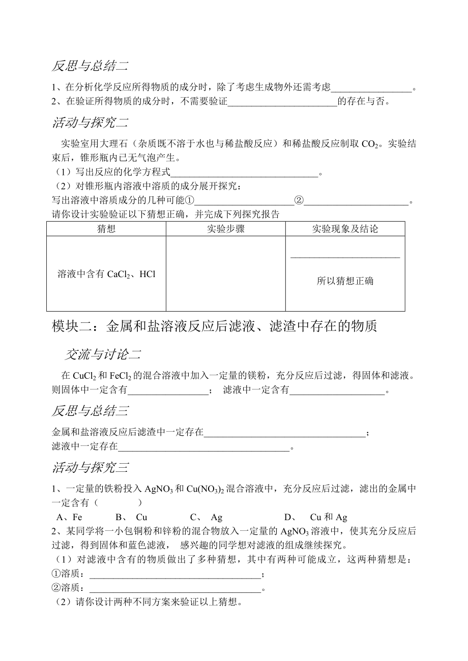 鲁教版初中化学《猜想、验证化学反应后物质的成分》精品教案.doc_第2页