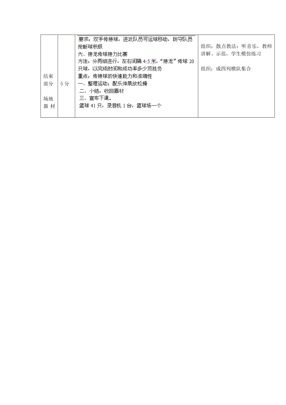 初中体育 第三课《运球、双手胸前传接球》教案.doc_第2页