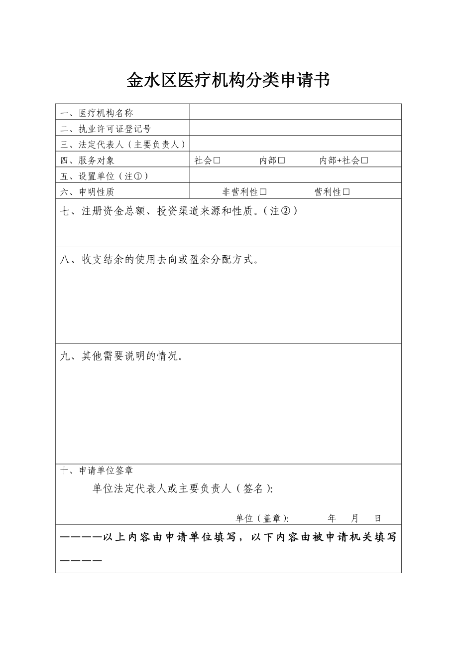 金水区医疗机构分类申请书.doc_第1页