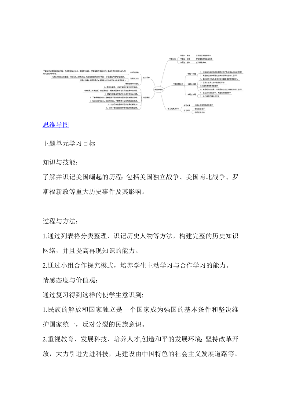 初中历史《美国的崛起》单元教学设计以及思维导图.doc_第2页