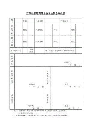 江苏省普通高等学校学生转学审批表.doc