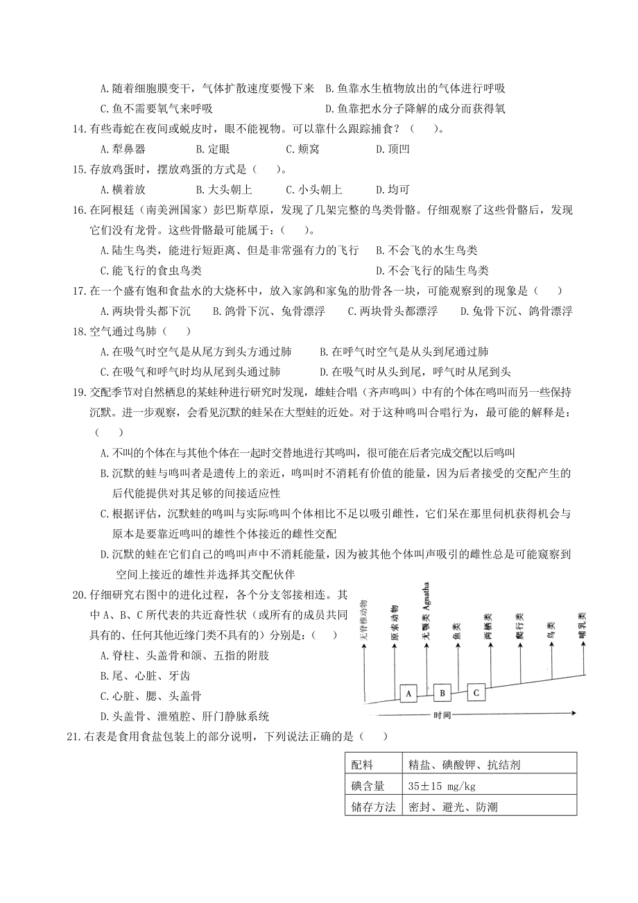 陕西省中学生生物学竞赛预赛试题(附答案).doc_第2页