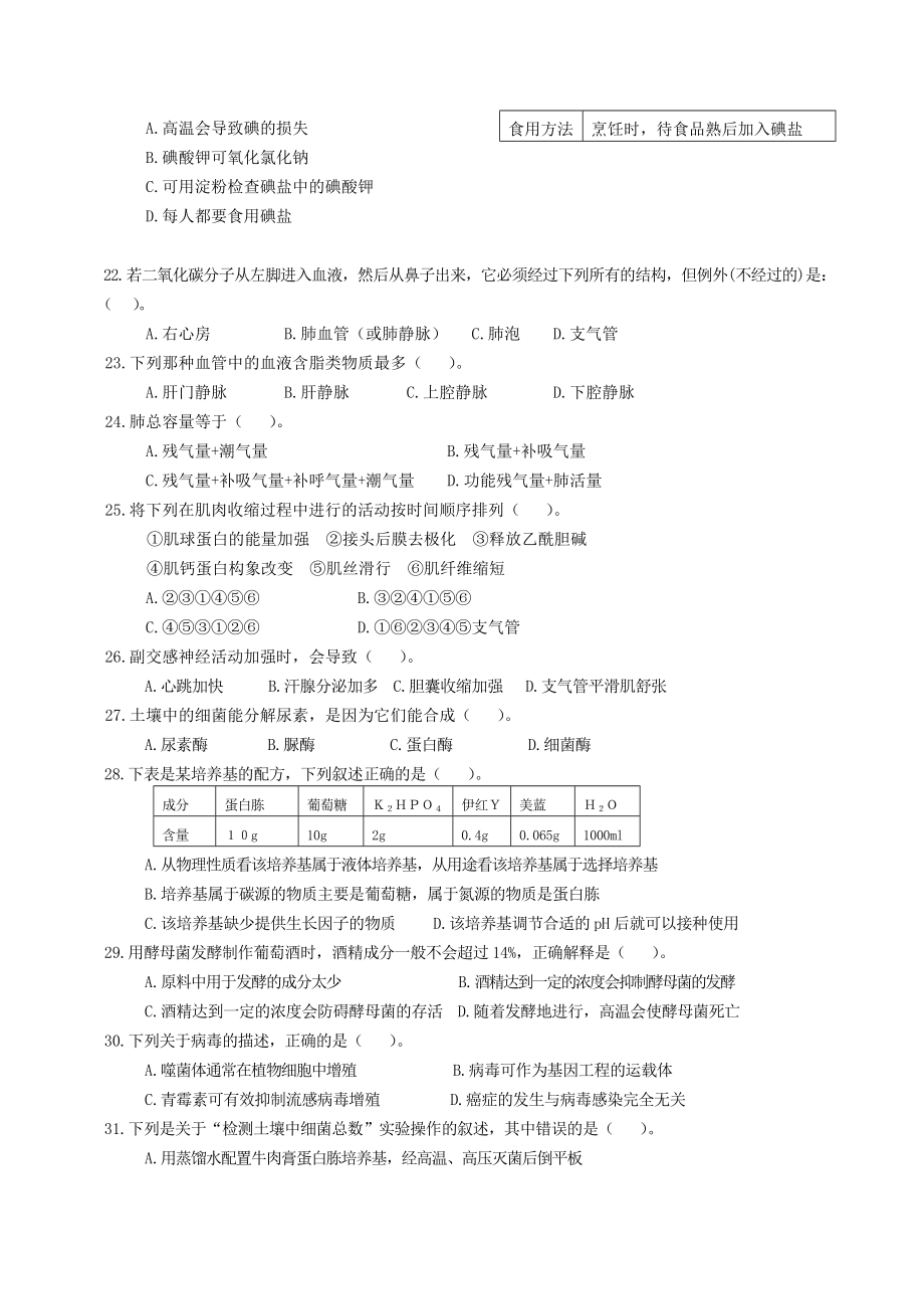 陕西省中学生生物学竞赛预赛试题(附答案).doc_第3页