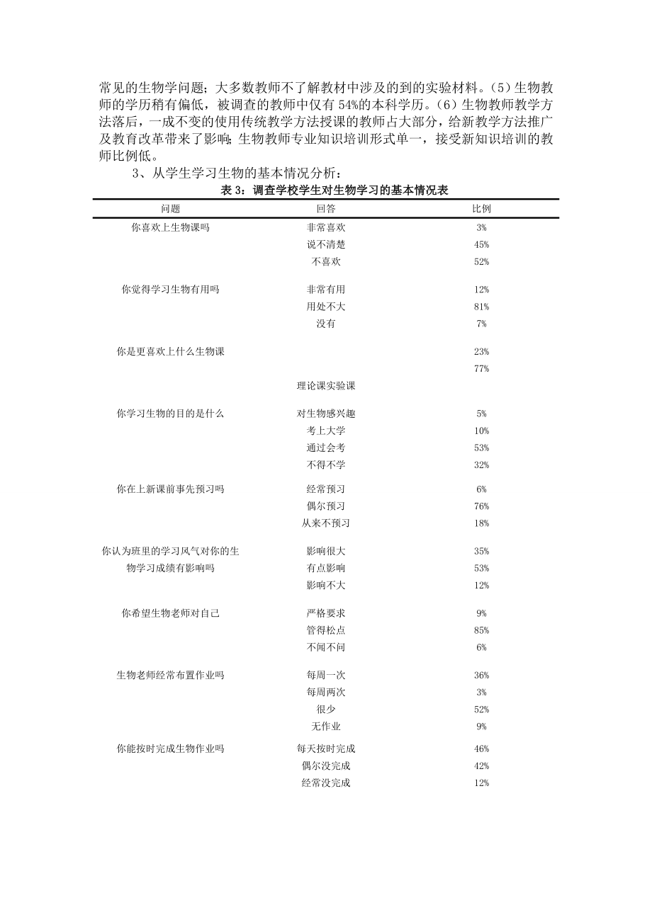 对黔东南少数民族地区中学生物教学现状的调查研究毕业论文.doc_第3页