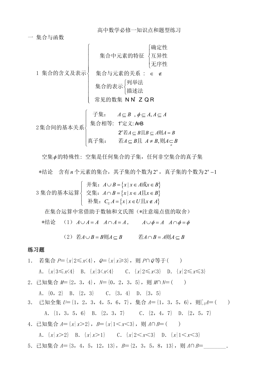 必修一函数知识点整理和例题讲解(含答案).doc_第1页