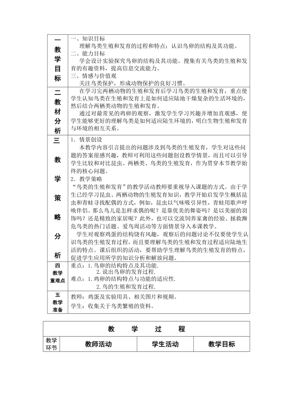 北师大版初中生物八级上册《鸟类的生殖和发育》教案.doc_第2页