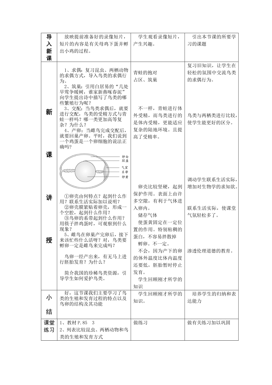 北师大版初中生物八级上册《鸟类的生殖和发育》教案.doc_第3页