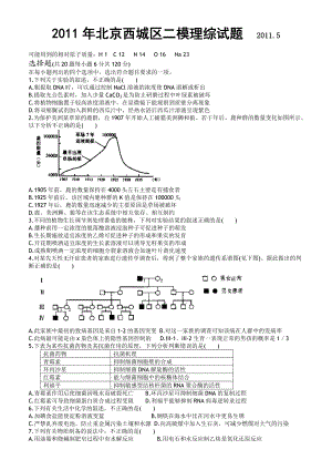 北京西城区二模理综试题.doc